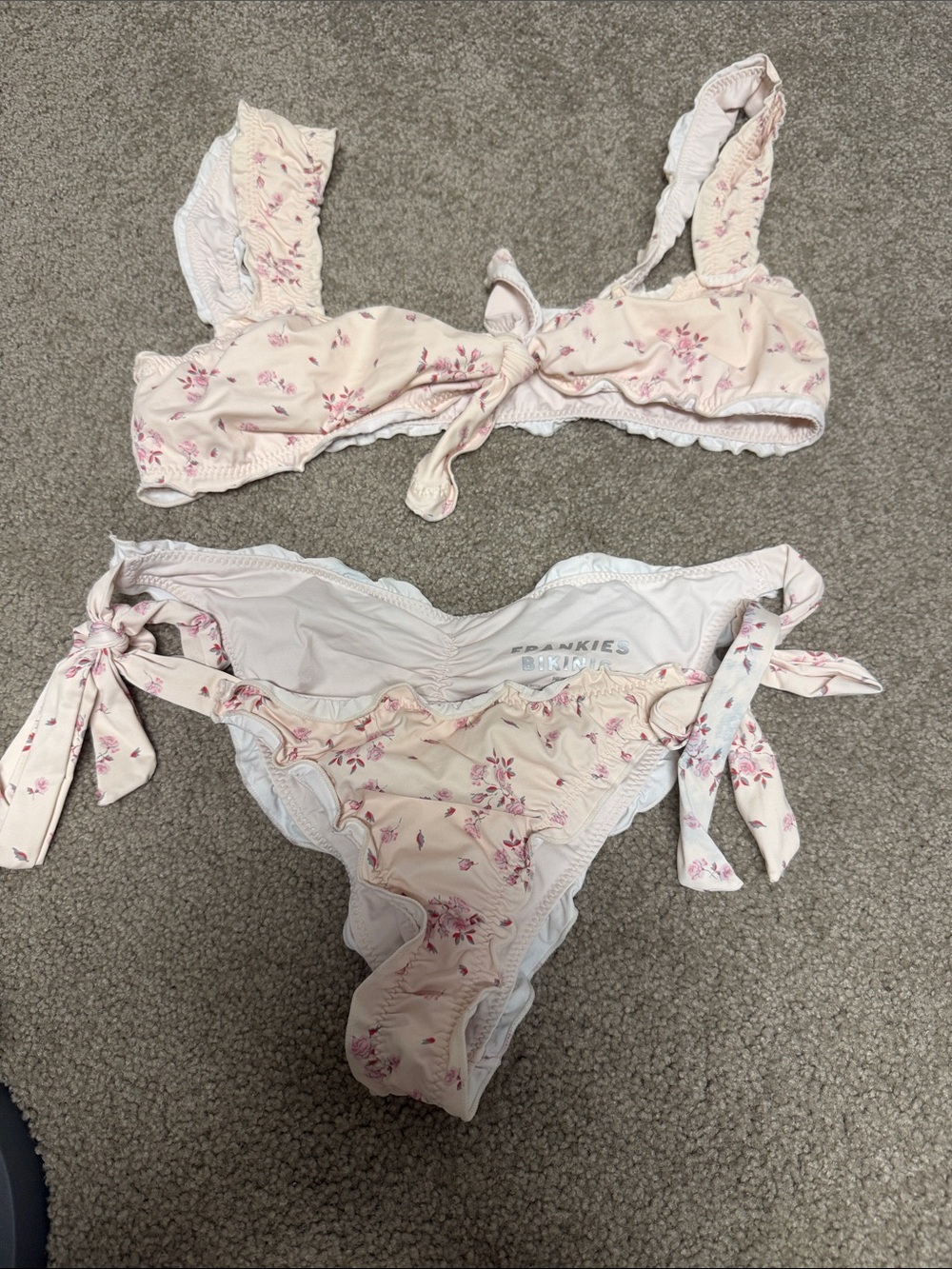 Frankie's Bikinis Light Pink Floral Tie-Side Bandeau Set